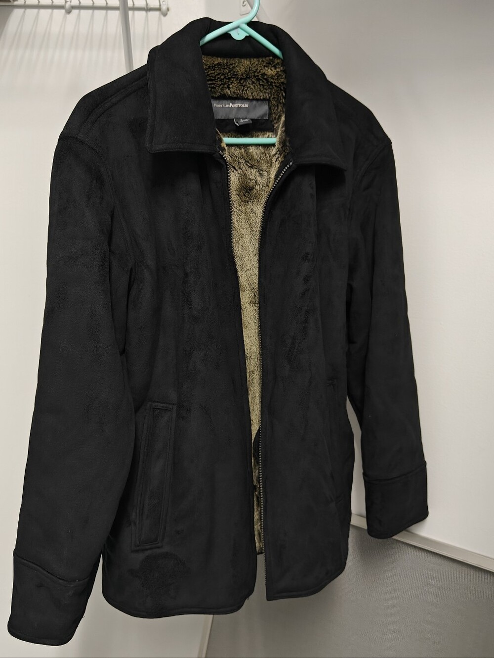 Men's Black Faux-Suede Jacket with Sherpa Lining